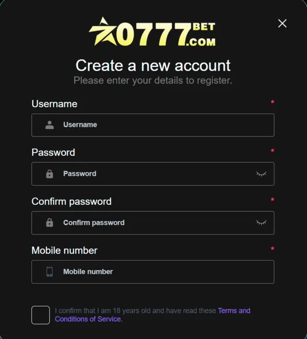 0777bet register